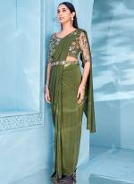 Lycra Green Party Wear Beads Work Ready To Wear Saree